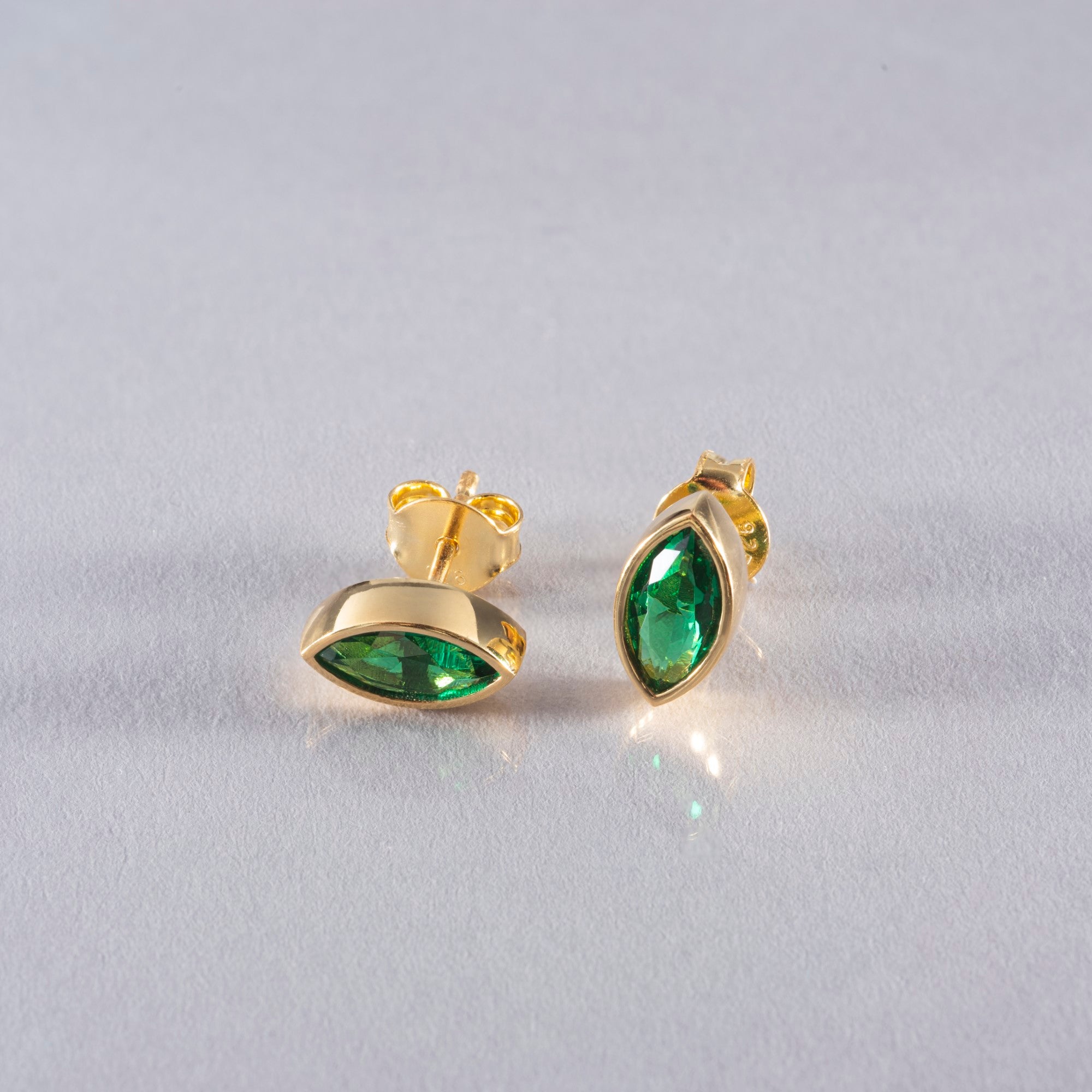 Emerald Stud Earrings Bezel Marquise Cut in 14K Solid Gold, May Birthstone Jewelry Queen Jewelry Earrings