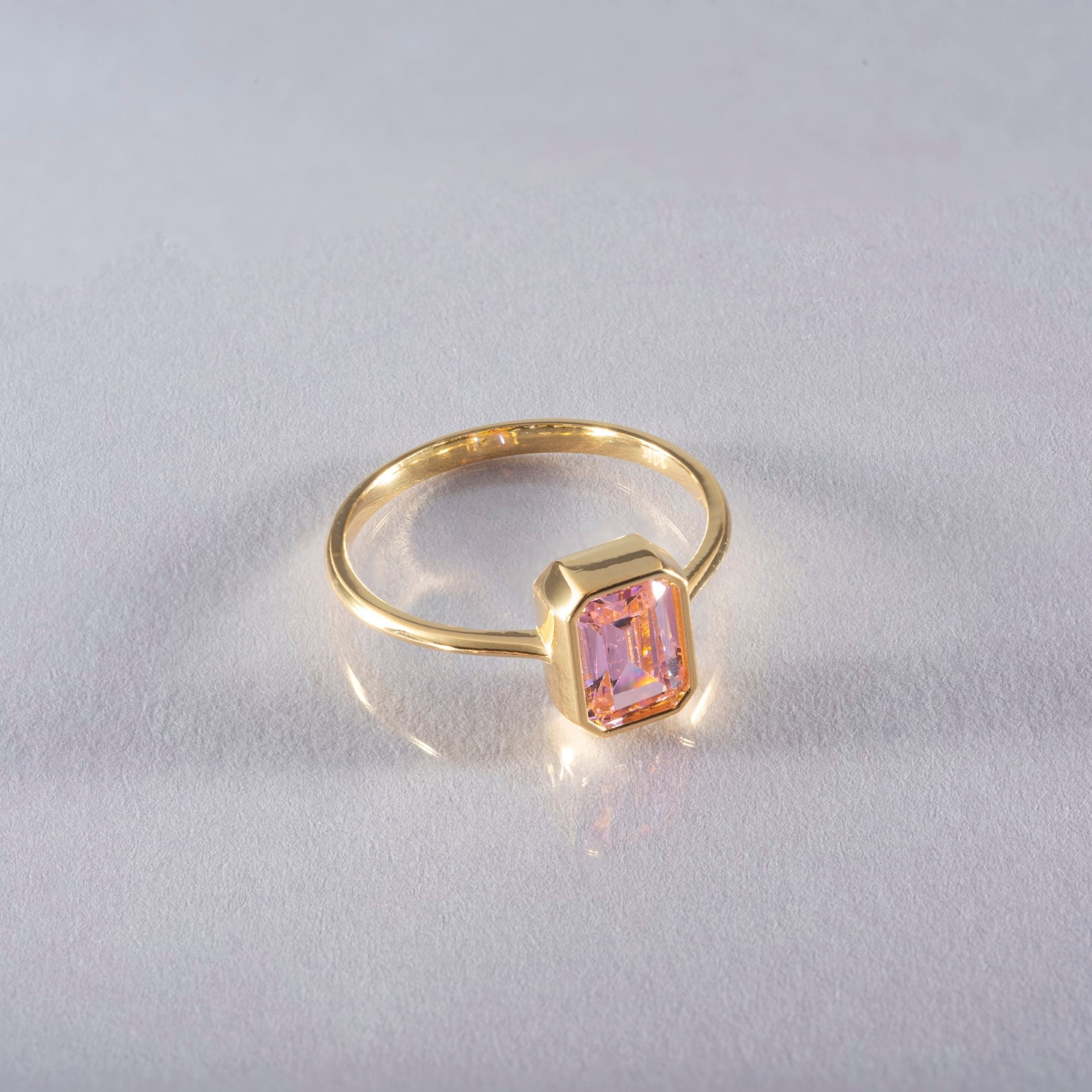 Pink Tourmaline Rectangle Ring 14K Solid Gold, October Birthstone, Baguette Cut Design Queen Jewelry Rings