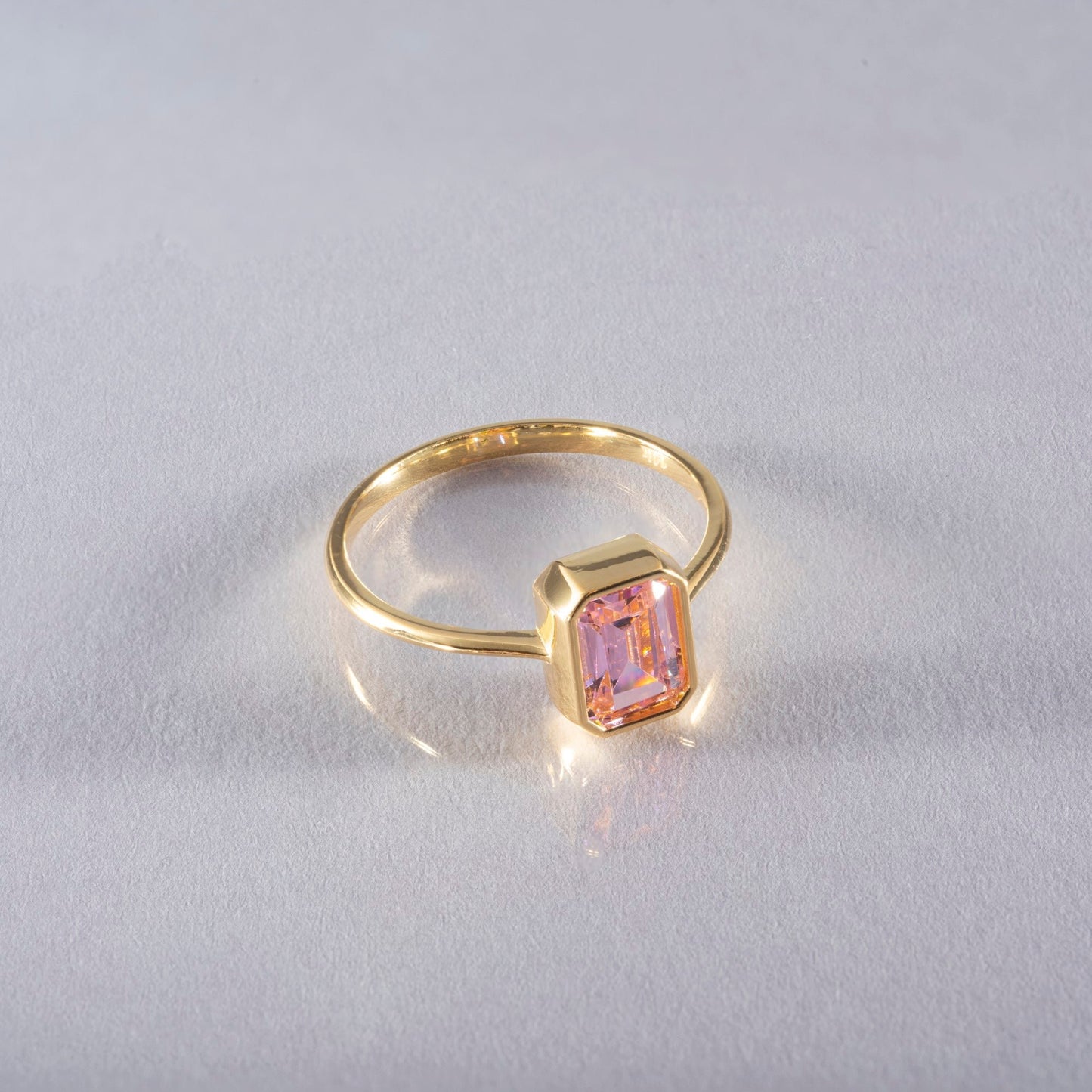 Pink Tourmaline Rectangle Ring 14K Solid Gold, October Birthstone, Baguette Cut Design Queen Jewelry Rings