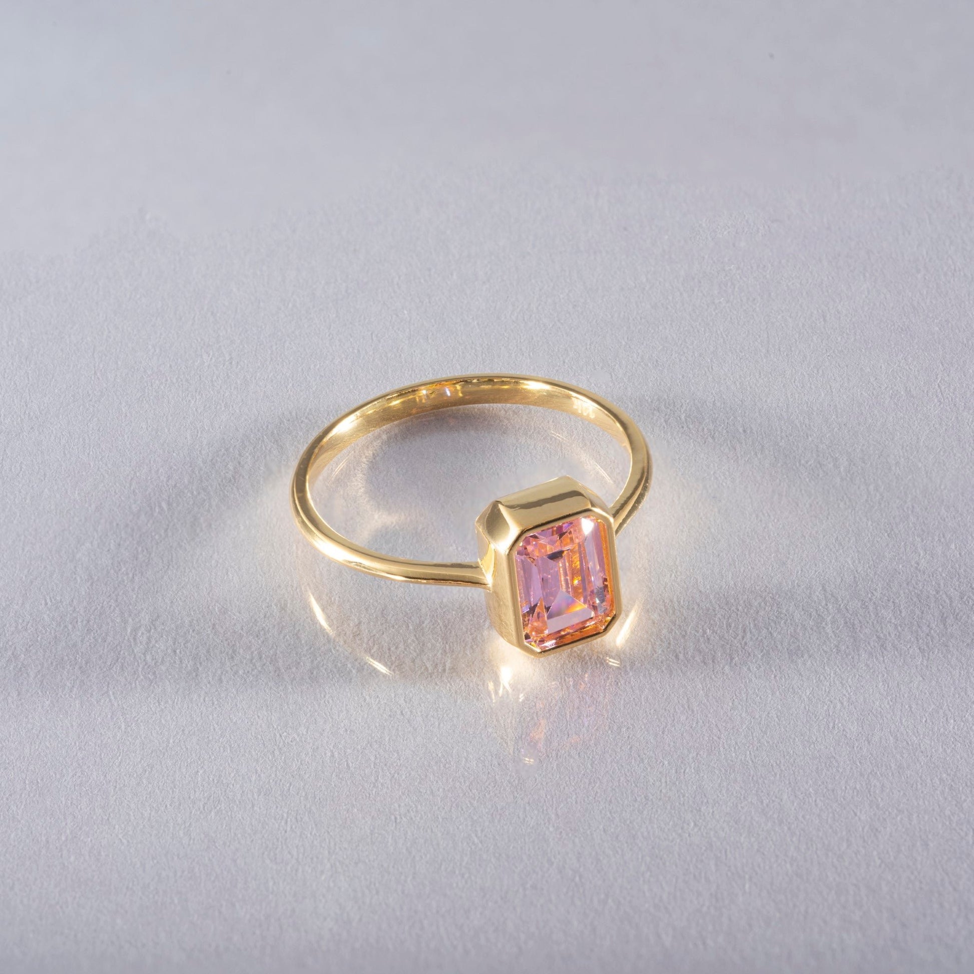 Pink Tourmaline Rectangle Ring 14K Solid Gold, October Birthstone, Baguette Cut Design Queen Jewelry Rings