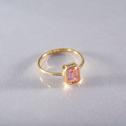 Pink Tourmaline Rectangle Ring 14K Solid Gold, October Birthstone, Baguette Cut Design Queen Jewelry Rings