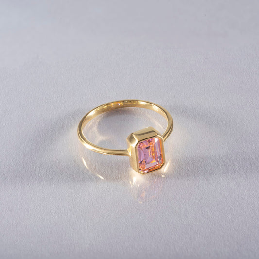 Pink Tourmaline Rectangle Ring 14K Solid Gold, October Birthstone, Baguette Cut Design Queen Jewelry Rings
