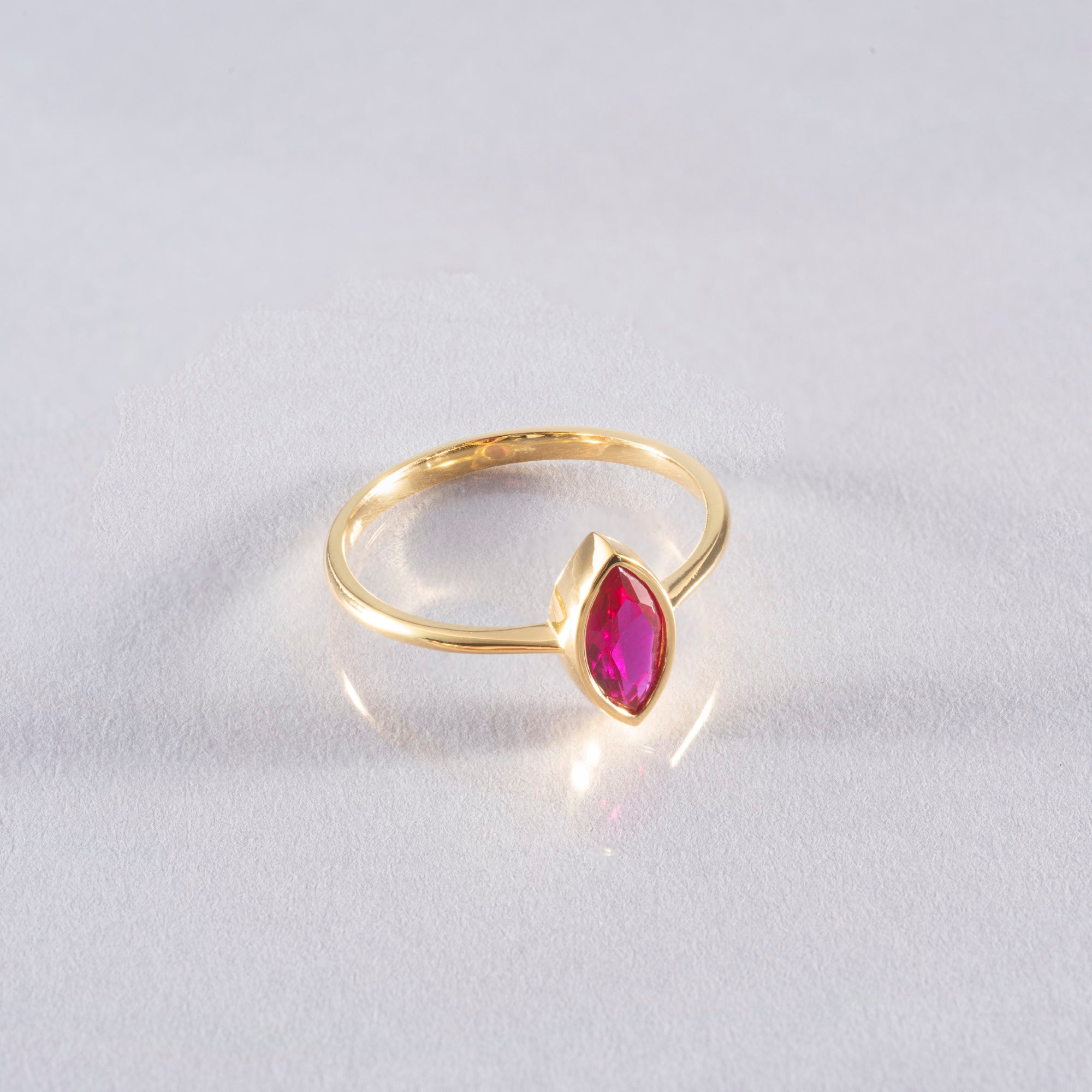 Ruby Ring Bezel Marquise Cut in 14K Solid Gold, July Birthstone Jewelry Queen Jewelry Rings