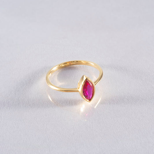 Ruby Ring Bezel Marquise Cut in 14K Solid Gold, July Birthstone Jewelry Queen Jewelry Rings
