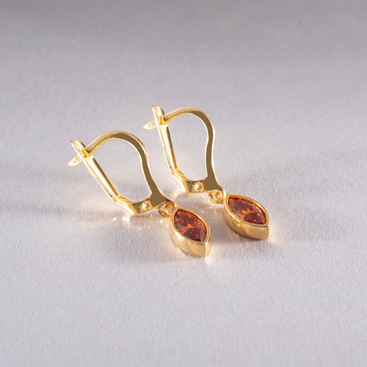 Citrine Dangle Earrings Bezel Marquise Cut in 14K Solid Gold, November Birthstone Jewelry Queen Jewelry Earrings