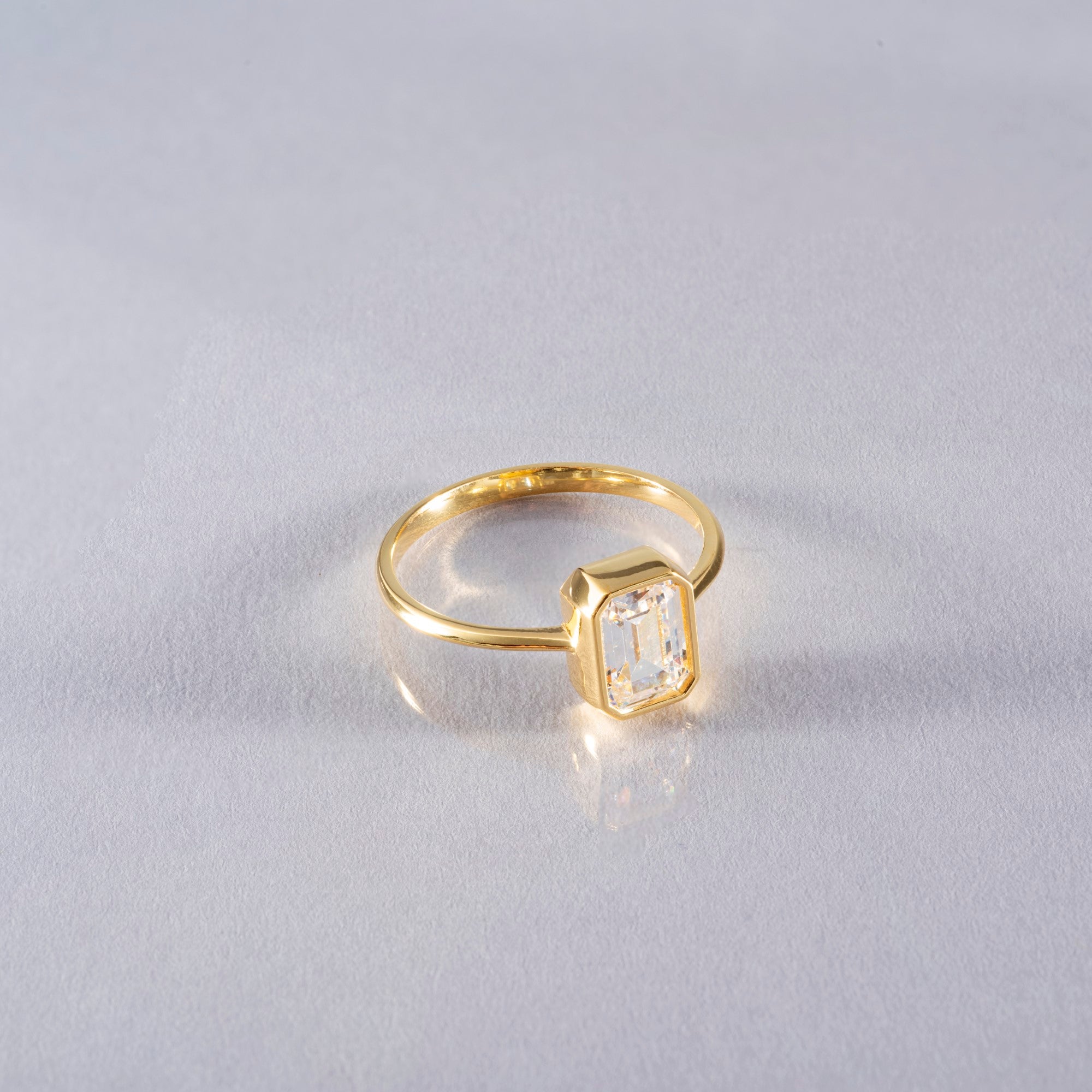 White Topaz Rectangle Ring 14K Solid Gold, April Birthstone, Baguette Cut Design Queen Jewelry Rings