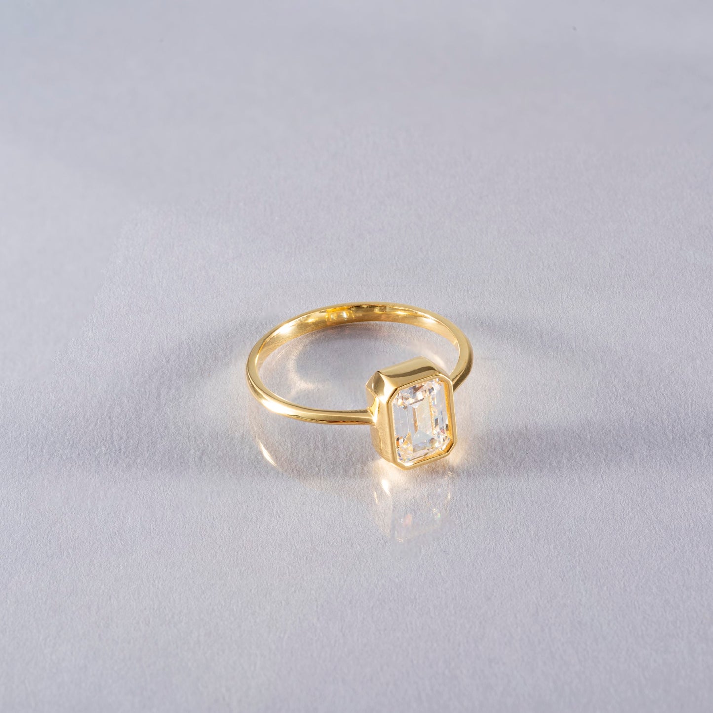 White Topaz Rectangle Ring 14K Solid Gold, April Birthstone, Baguette Cut Design Queen Jewelry Rings