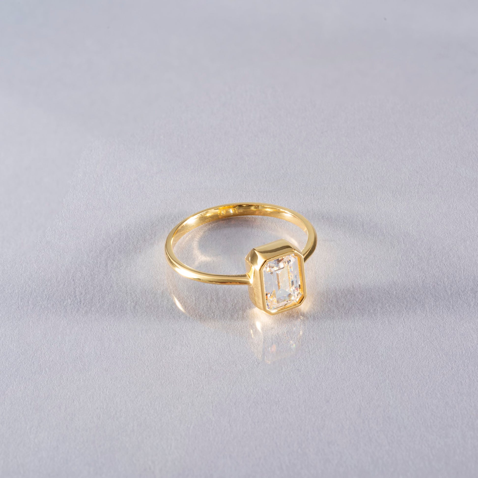 White Topaz Rectangle Ring 14K Solid Gold, April Birthstone, Baguette Cut Design Queen Jewelry Rings