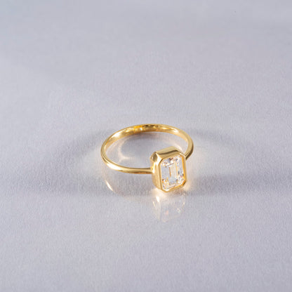 White Topaz Rectangle Ring 14K Solid Gold, April Birthstone, Baguette Cut Design Queen Jewelry Rings