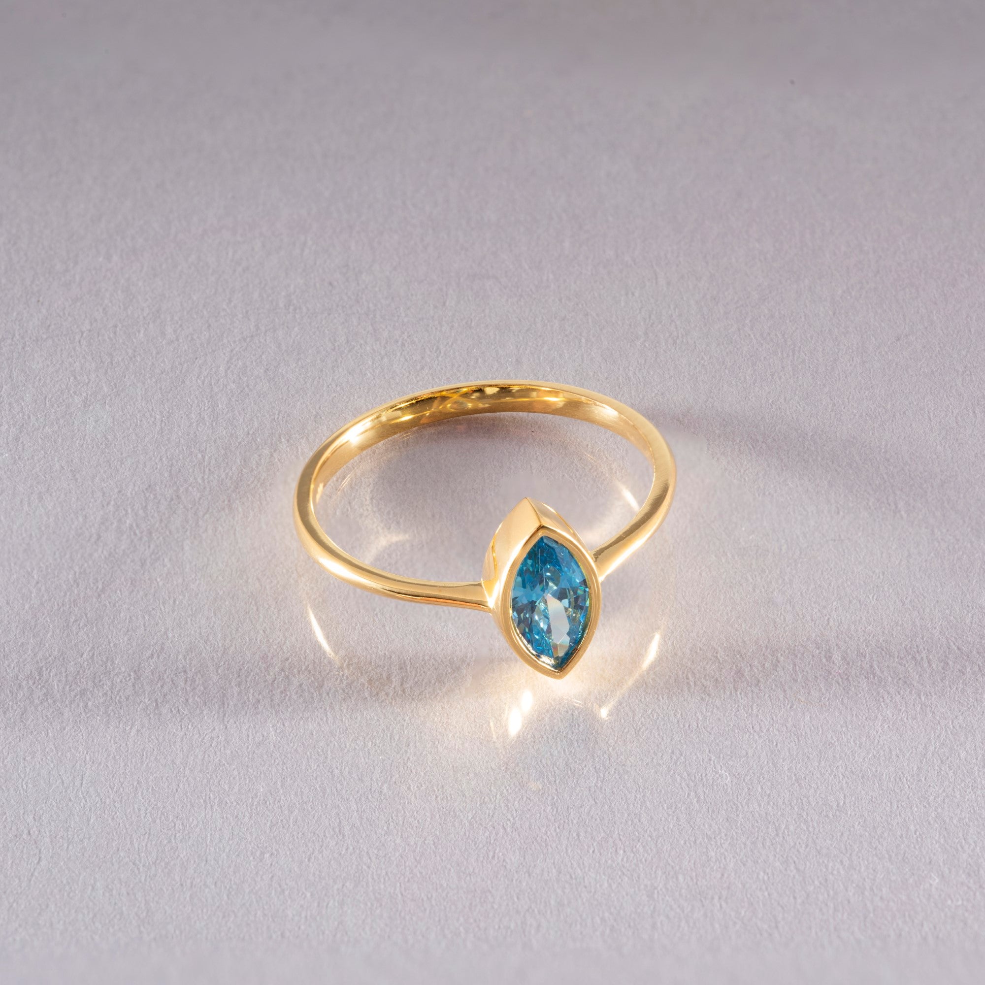 Blue Topaz Ring Bezel Marquise Cut in 14K Solid Gold, December Birthstone Jewelry Queen Jewelry Rings
