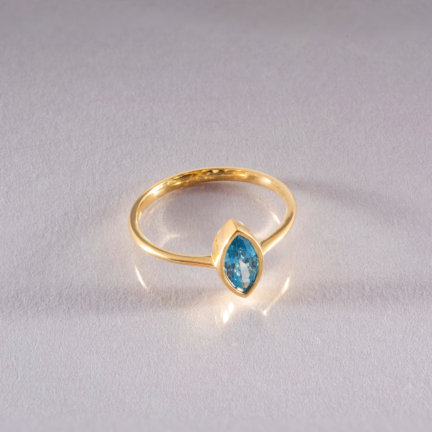 Blue Topaz Ring Bezel Marquise Cut in 14K Solid Gold, December Birthstone Jewelry Queen Jewelry Rings