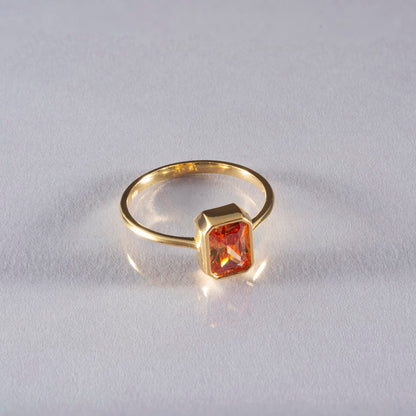 Citrine Rectangle Ring 14K Solid Gold, November Birthstone, Baguette Cut Design Queen Jewelry Rings