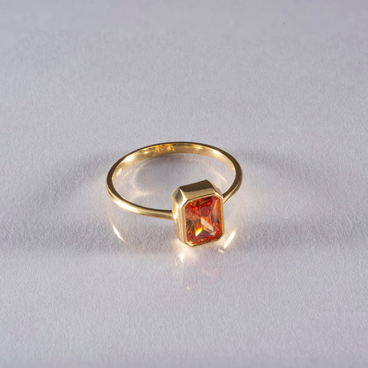 Citrine Rectangle Ring 14K Solid Gold, November Birthstone, Baguette Cut Design Queen Jewelry Rings