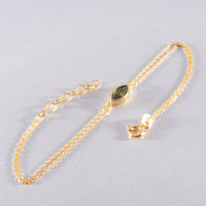 Bezel Marquise Cut Peridot Bracelet 14K Solid Gold, August Birthstone Jewelry Queen Jewelry Bracelet