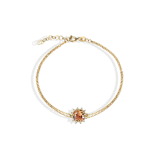 Round Citrine Bracelet with Real Diamond, 8K/10K/14K Solid Gold, November Birthstone