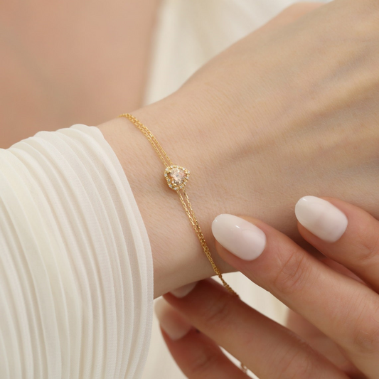 Citrine Heart Bracelet with Real Diamond, 8K/10K/14K Solid Gold, November Birthstone