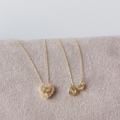 Citrine Heart Necklace with Real Diamond, 8K/10K/14K Solid Gold, November Birthstone