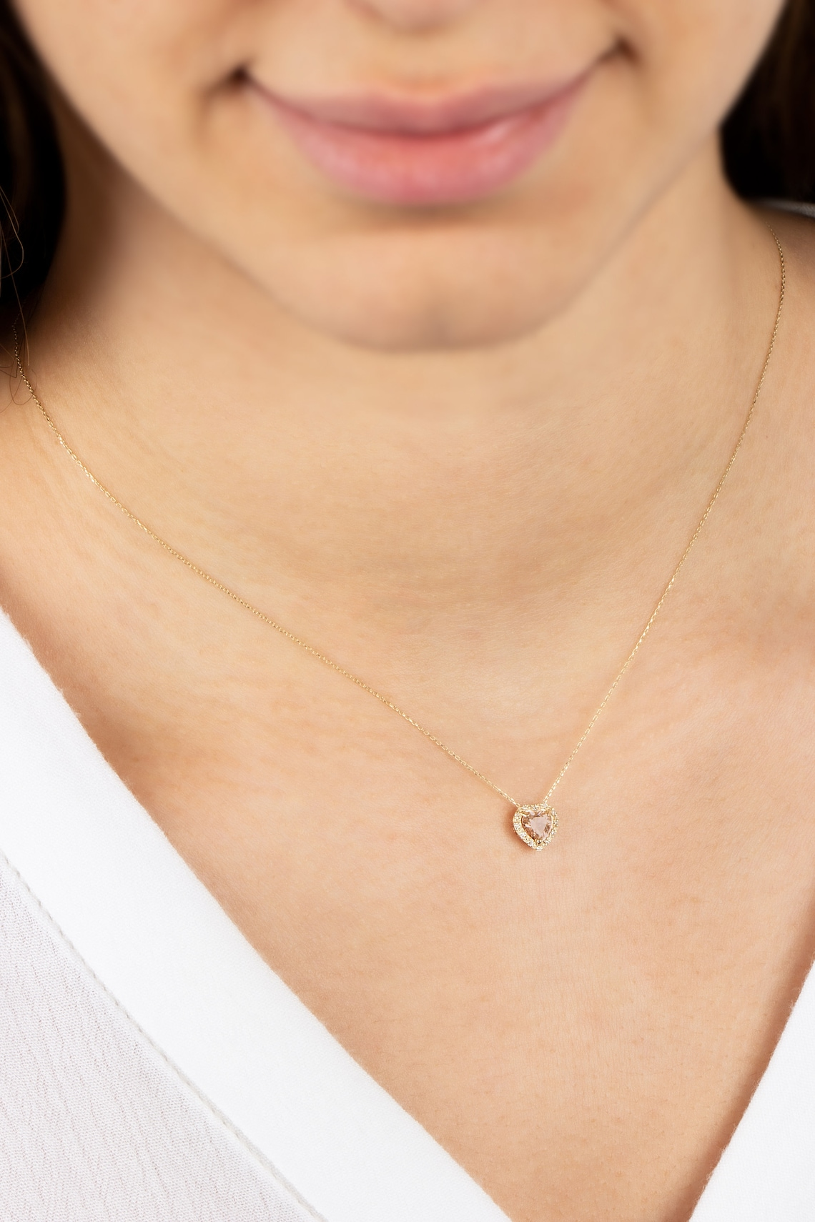 Citrine Heart Necklace with Real Diamond, 8K/10K/14K Solid Gold, November Birthstone