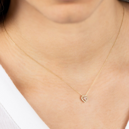 Citrine Heart Necklace with Real Diamond, 8K/10K/14K Solid Gold, November Birthstone