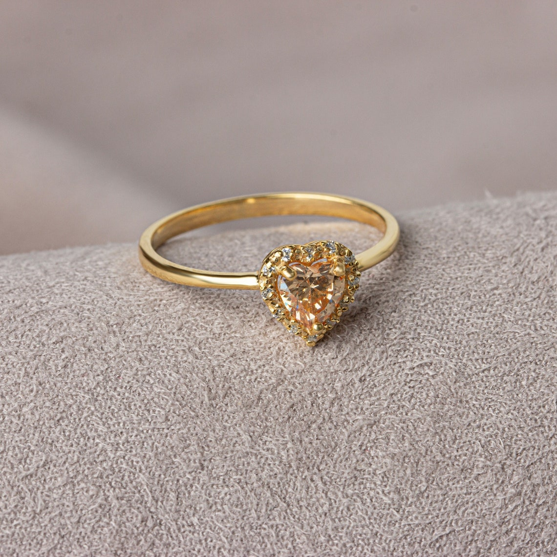 Real Diamond Heart Citrine Ring 8K/10K/14K Solid Gold