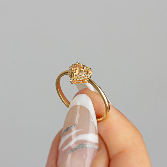Real Diamond Heart Citrine Ring 8K/10K/14K Solid Gold
