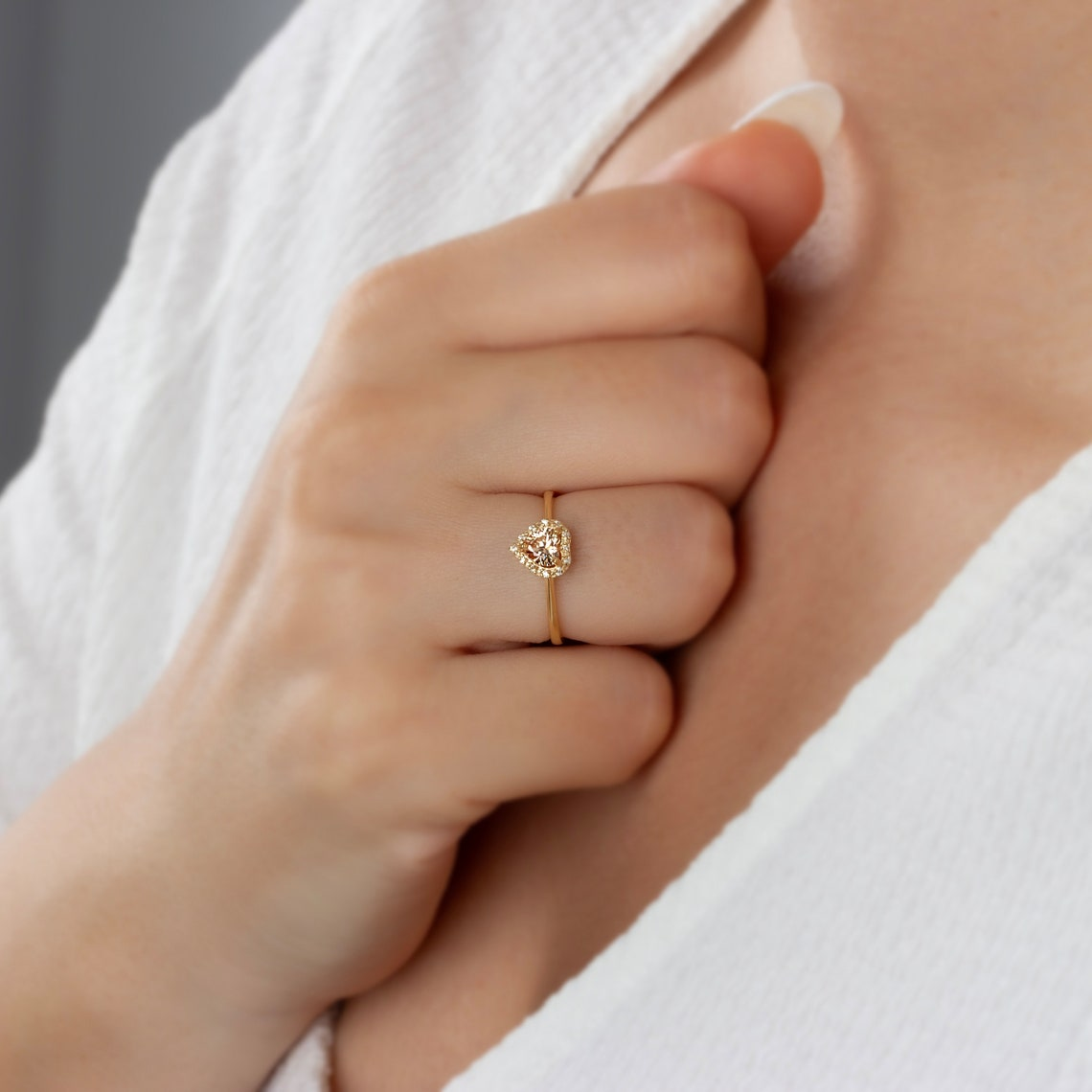 Real Diamond Heart Citrine Ring 8K/10K/14K Solid Gold