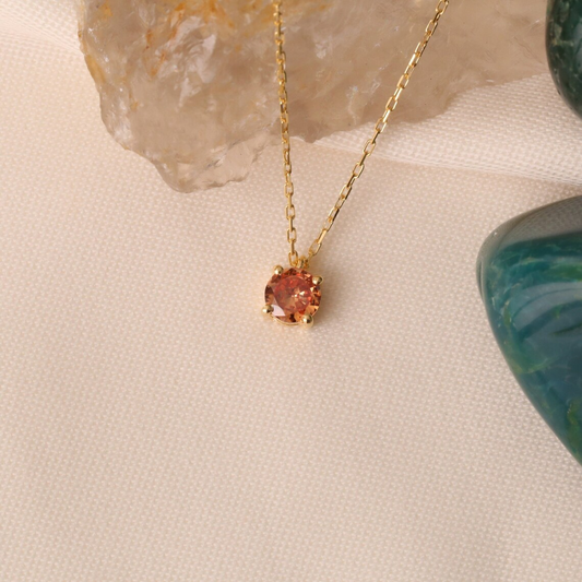 Round Citrine Necklace 8K/10K/14K Solid Gold, November Birthstone