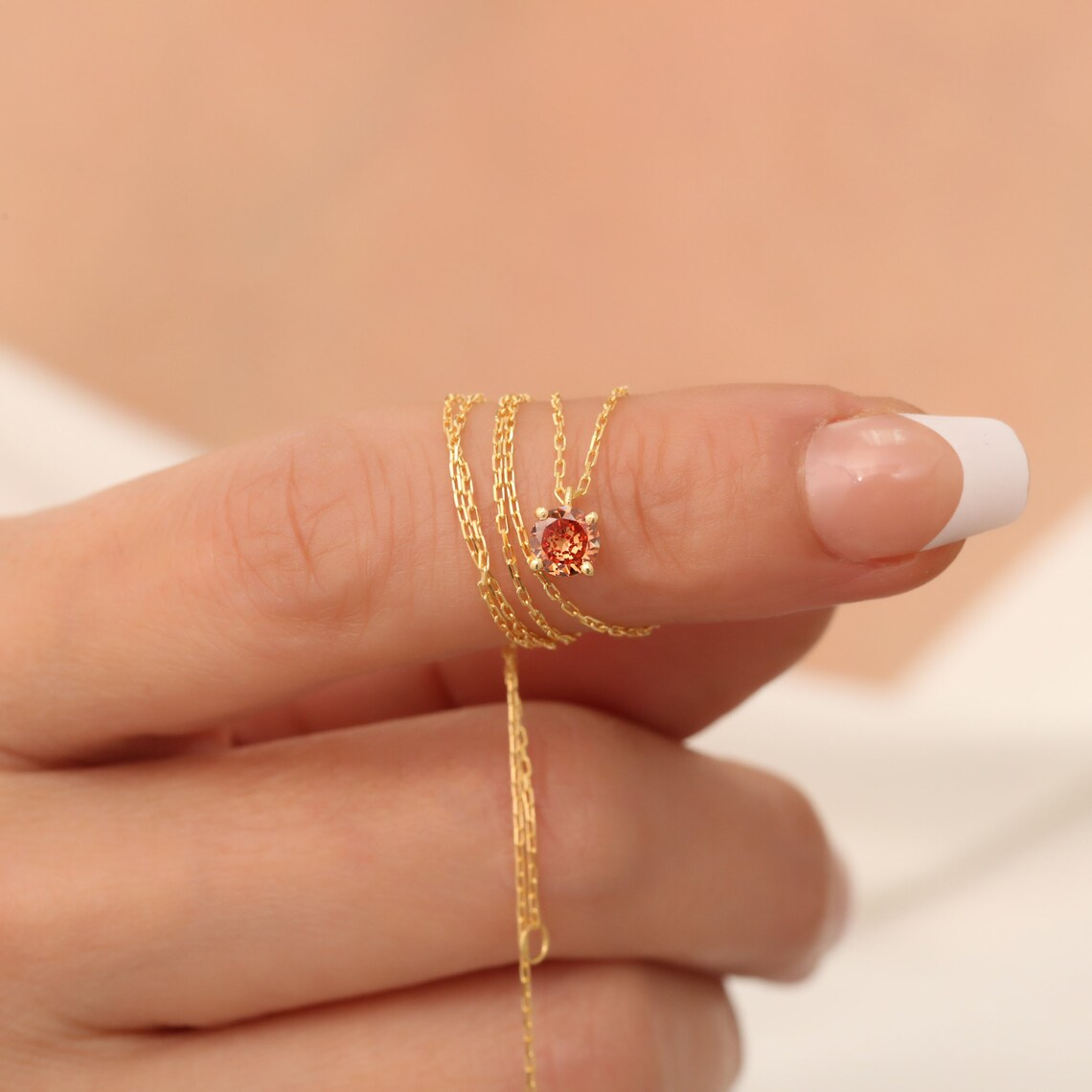 Round Citrine Necklace 8K/10K/14K Solid Gold, November Birthstone