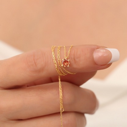 Round Citrine Necklace 8K/10K/14K Solid Gold, November Birthstone