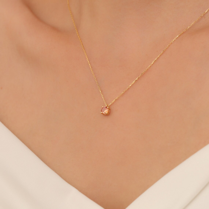 Round Citrine Necklace 8K/10K/14K Solid Gold, November Birthstone