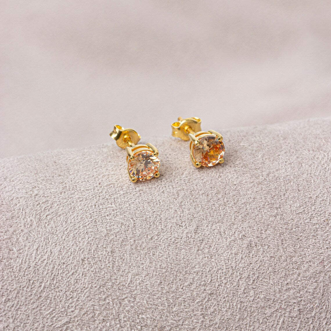 Round Citrine Stud Earrings 10K/14K Solid Gold, November Birthstone