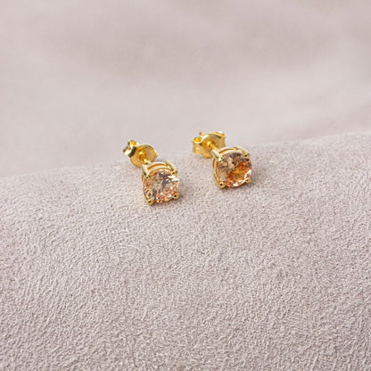 Round Citrine Stud Earrings 10K/14K Solid Gold, November Birthstone