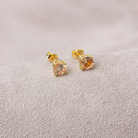 Round Citrine Stud Earrings 10K/14K Solid Gold, November Birthstone