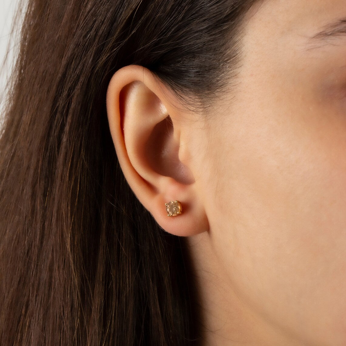 Round Citrine Stud Earrings 10K/14K Solid Gold, November Birthstone