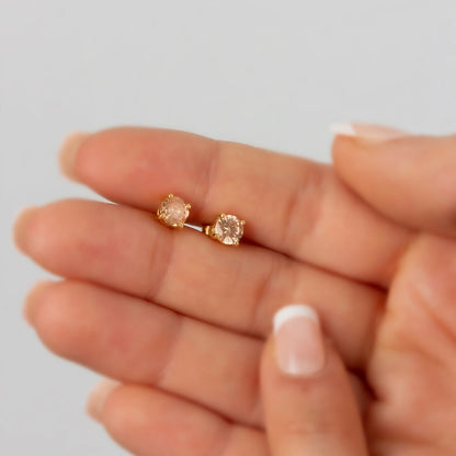 Round Citrine Stud Earrings 10K/14K Solid Gold, November Birthstone