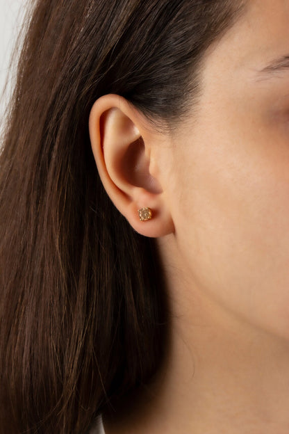 Round Citrine Stud Earrings 10K/14K Solid Gold, November Birthstone