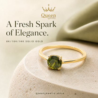Round Peridot Ring 8K/10K/14K Solid Gold, August Birthstone