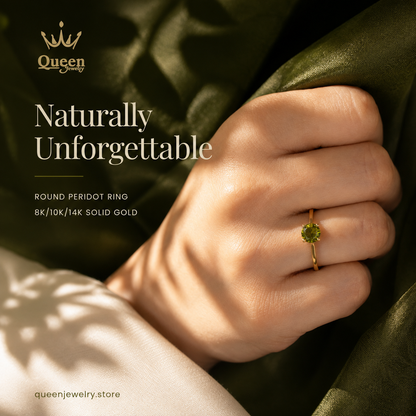 Round Peridot Ring 8K/10K/14K Solid Gold, August Birthstone