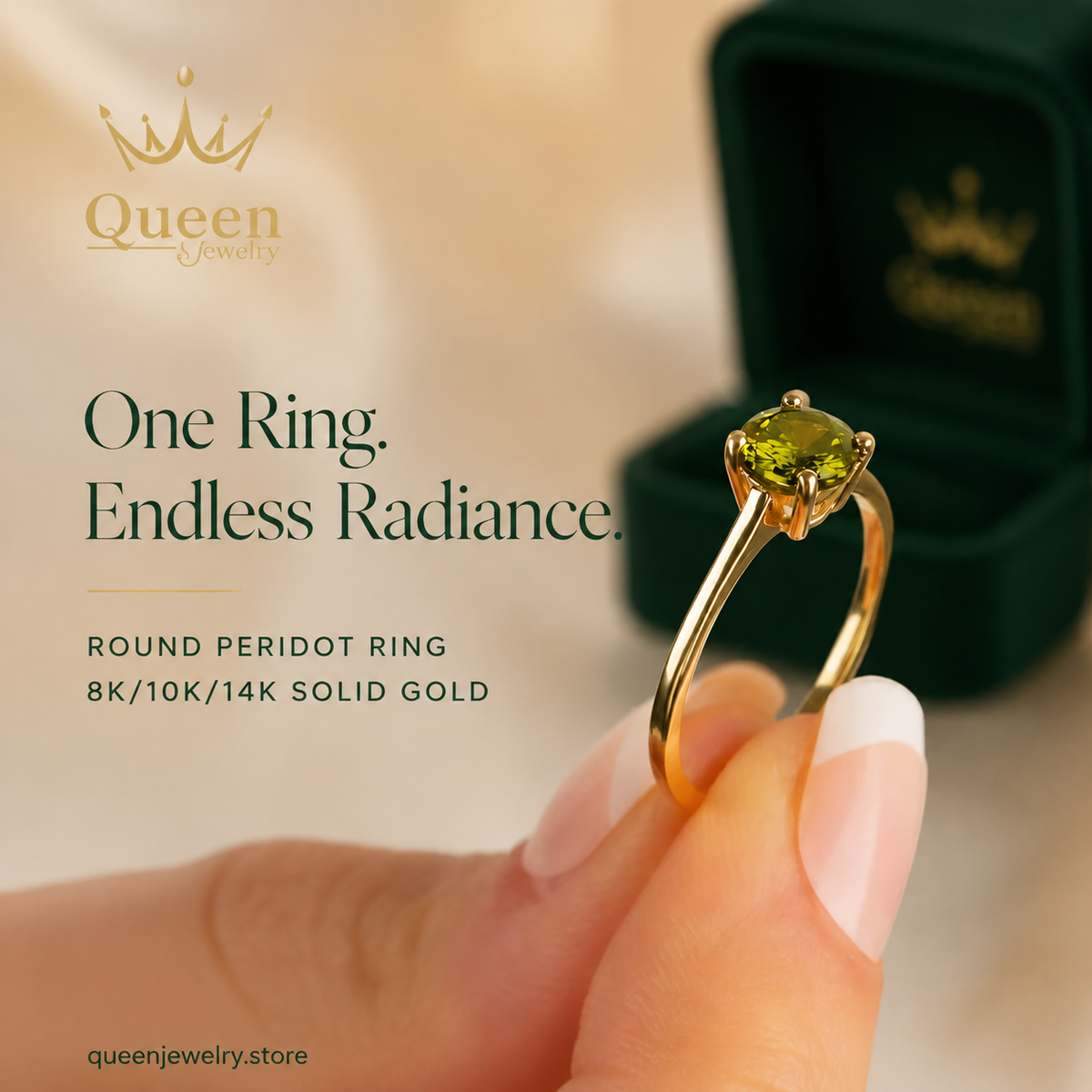 Round Peridot Ring 8K/10K/14K Solid Gold, August Birthstone