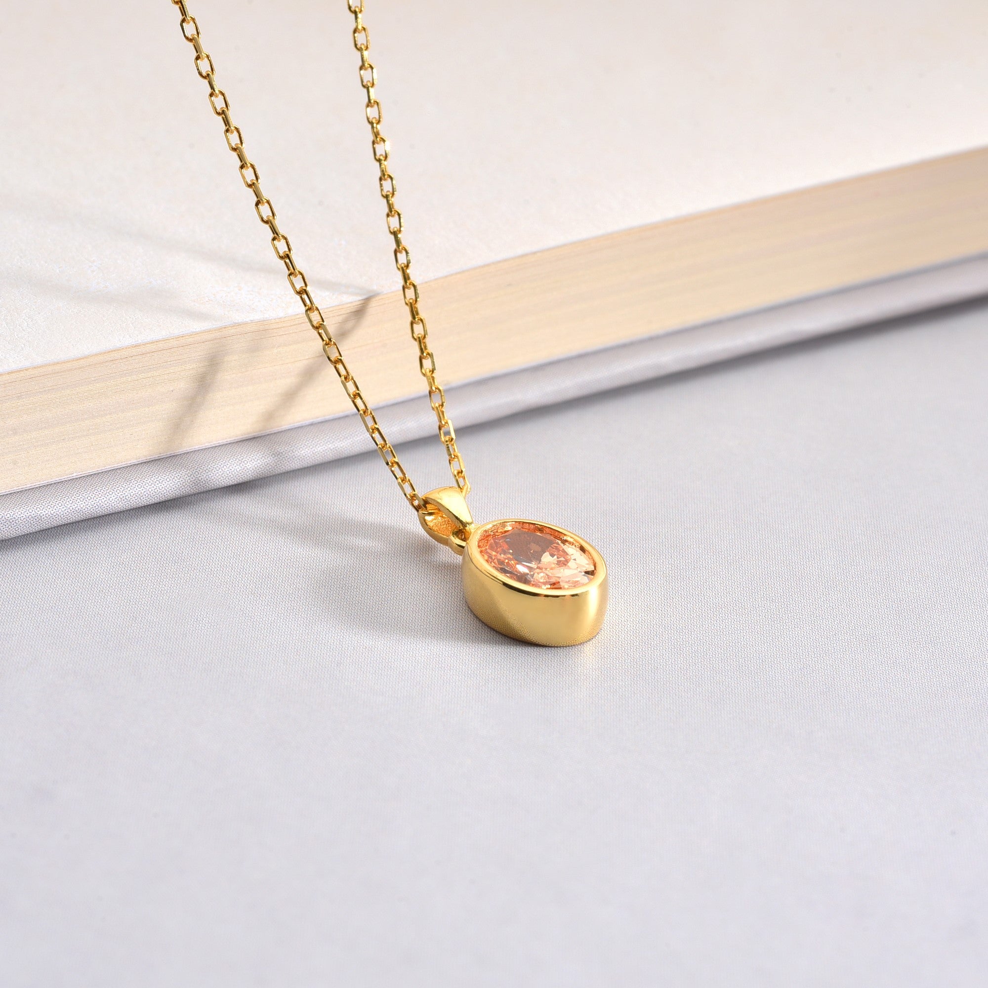 Oval Citrine Bezel Necklace 14K Solid Gold, November Birthstone Charm Pendant Queen Jewelry Necklace
