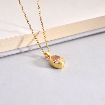 Oval Citrine Bezel Necklace 14K Solid Gold, November Birthstone Charm Pendant Queen Jewelry Necklace