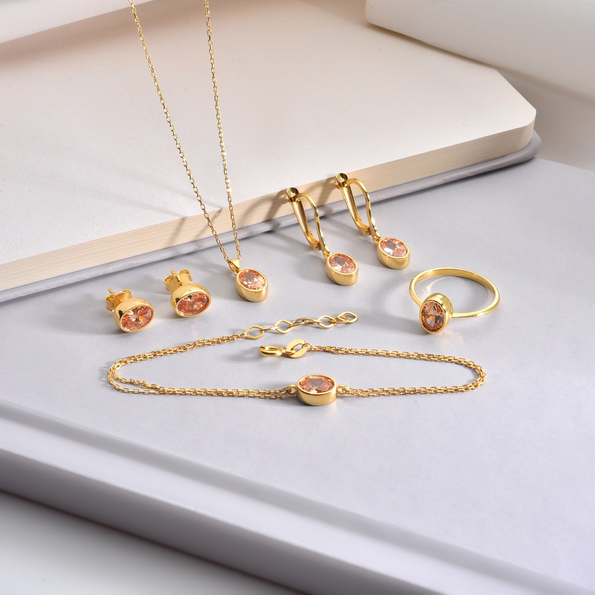 Oval Citrine Bezel Stud Earrings in 14K Solid Gold, November Birthstone Queen Jewelry Earrings