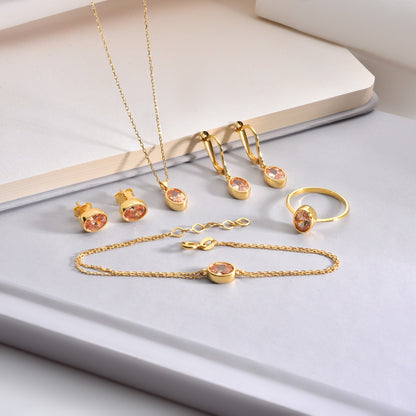 Oval Citrine Bezel Stud Earrings in 14K Solid Gold, November Birthstone Queen Jewelry Earrings