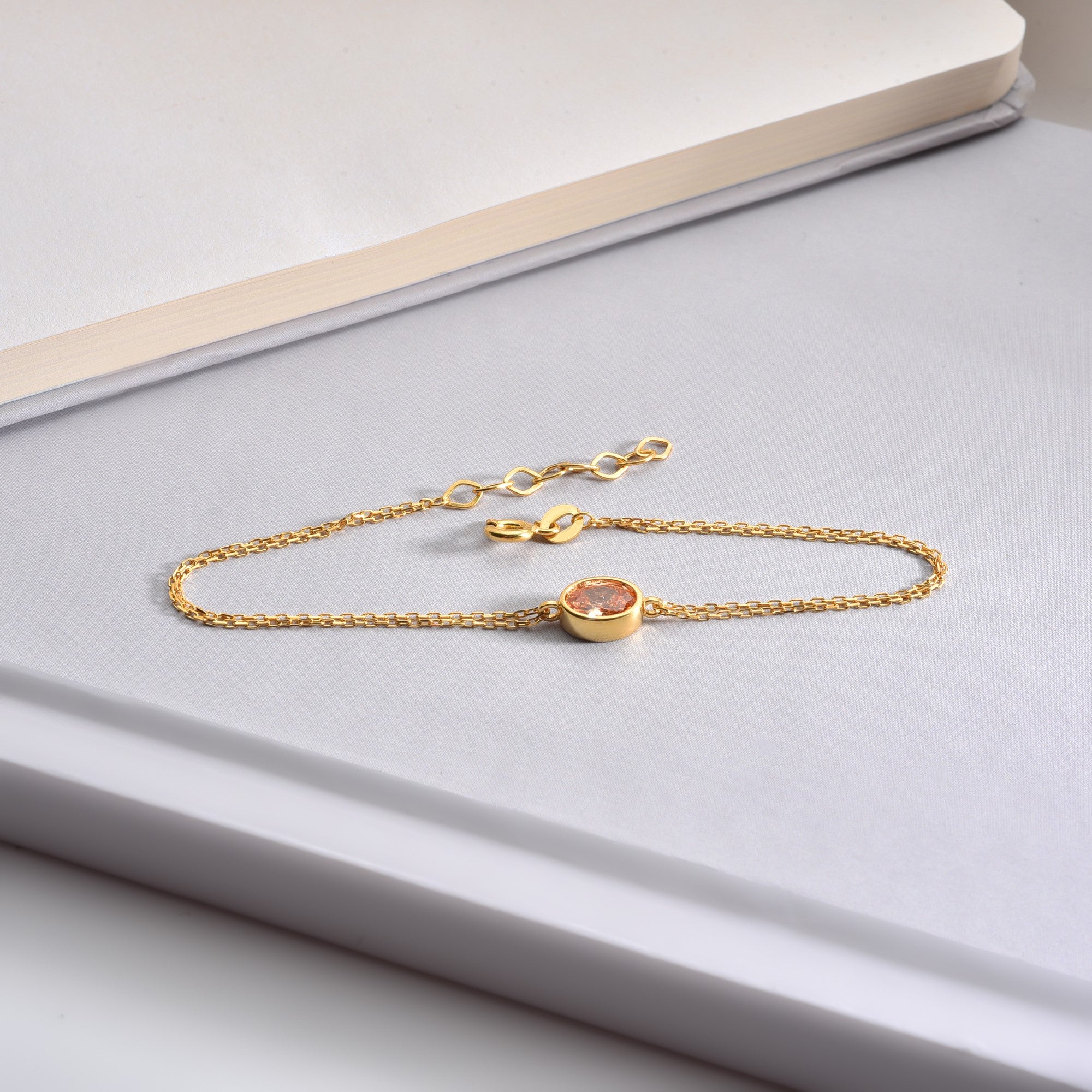 Oval Citrine Bezel Bracelet in 14K Solid Gold, November Birthstone Queen Jewelry Bracelet