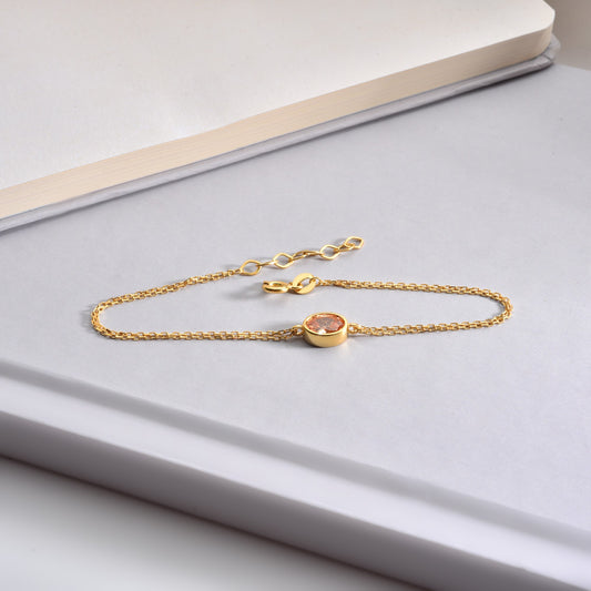 Oval Citrine Bezel Bracelet in 14K Solid Gold, November Birthstone Queen Jewelry Bracelet