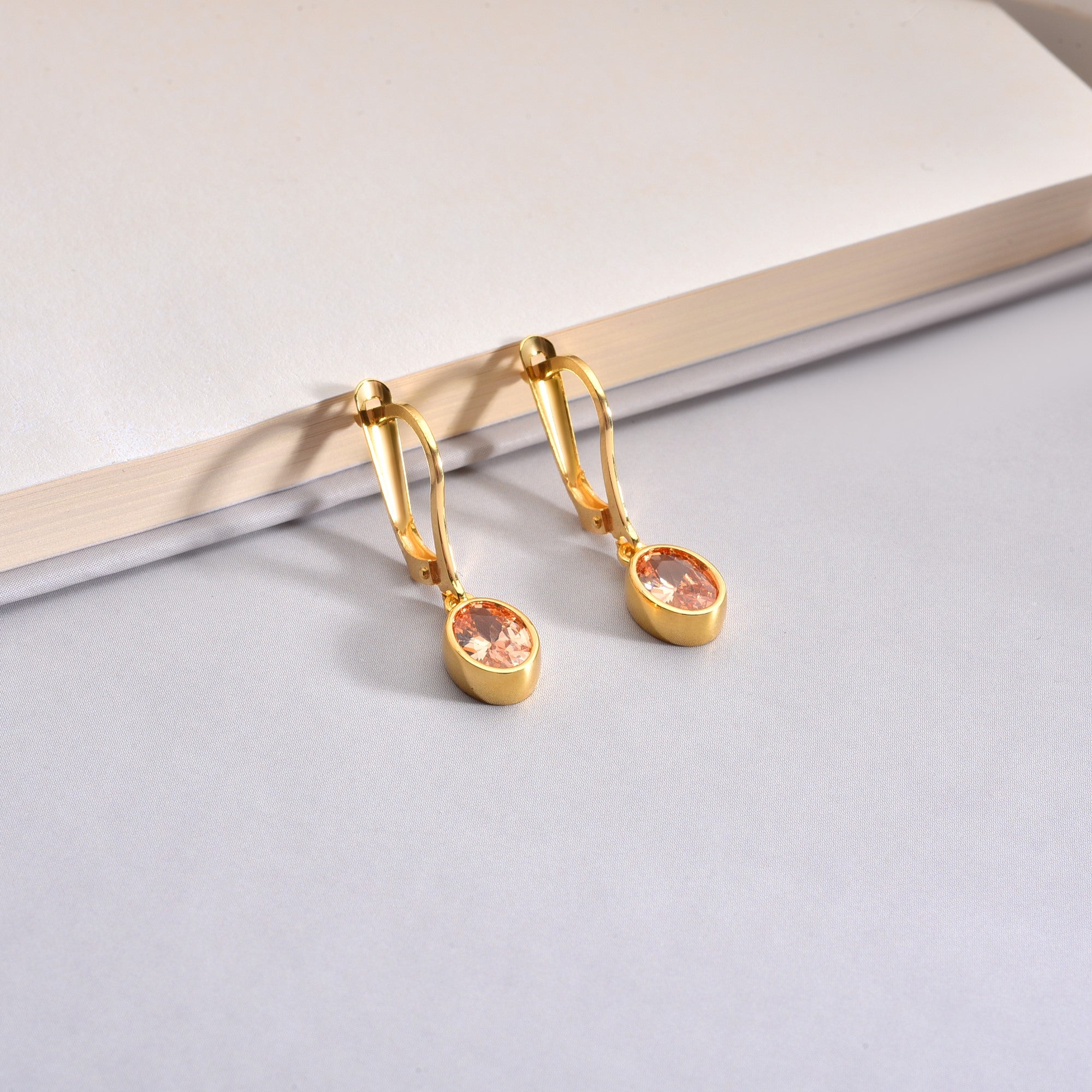Oval Citrine Bezel Dangle Earrings in 14K Solid Gold, November Birthstone Queen Jewelry Earrings