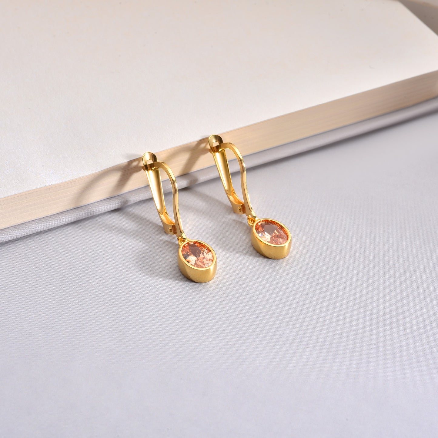 Oval Citrine Bezel Dangle Earrings in 14K Solid Gold, November Birthstone Queen Jewelry Earrings