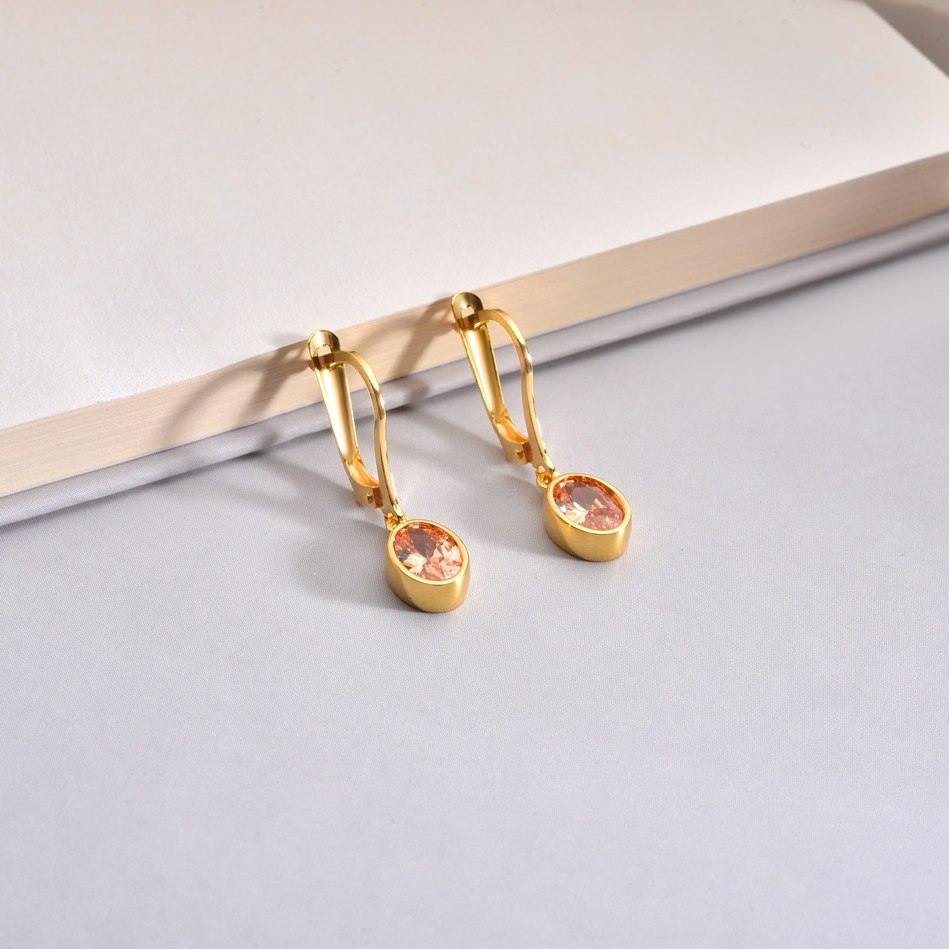 Oval Citrine Bezel Dangle Earrings in 14K Solid Gold, November Birthstone Queen Jewelry Earrings