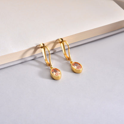 Oval Citrine Bezel Dangle Earrings in 14K Solid Gold, November Birthstone Queen Jewelry Earrings