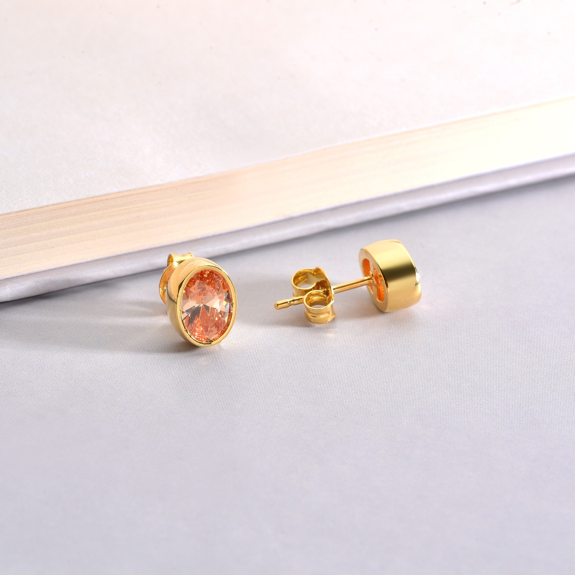 Oval Citrine Bezel Stud Earrings in 14K Solid Gold, November Birthstone Queen Jewelry Earrings